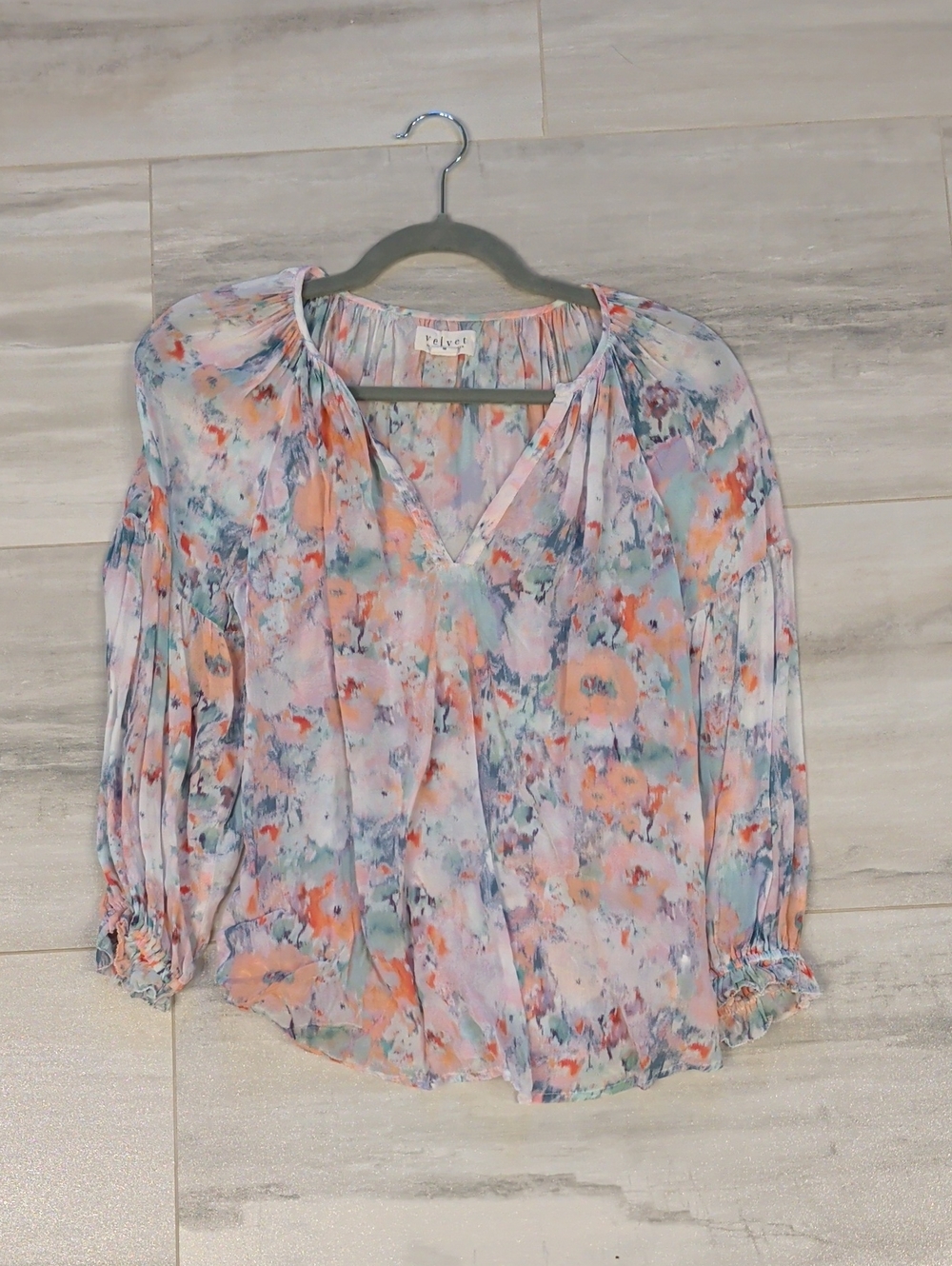 Velvet by Graham & Spencer Pastel Floral Peasant Blouse in Pink, Peach & Mint